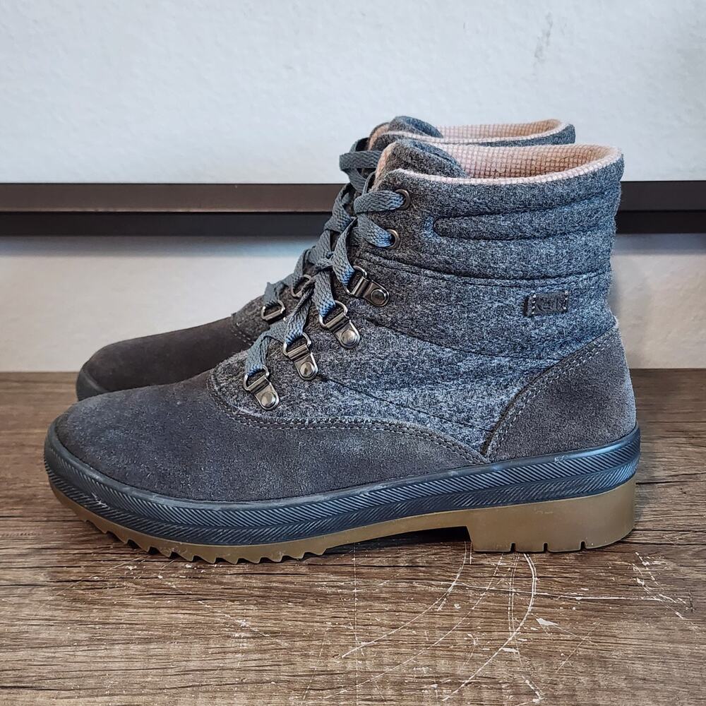 Keds Gray Suede & Felt Lace-Up Heeled Boots